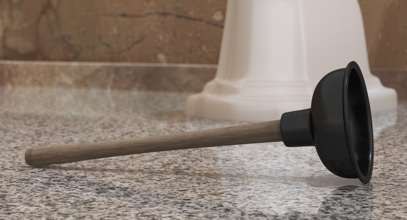 3D model Household Plunger with Wooden Stick