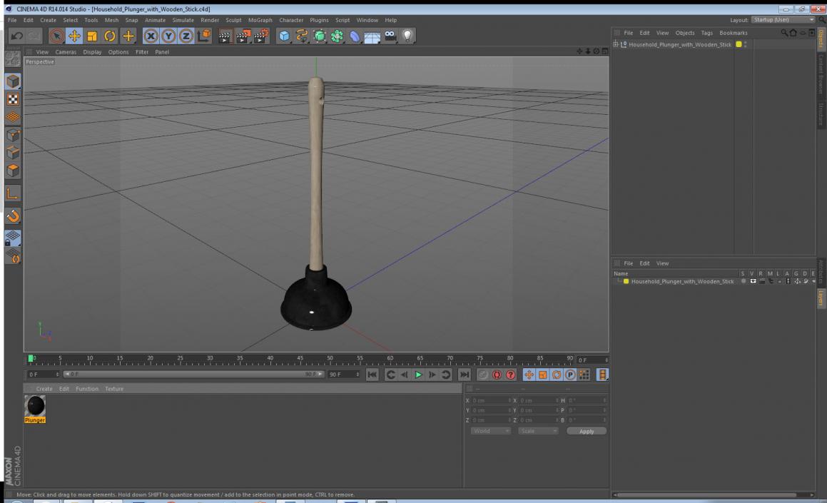 3D model Household Plunger with Wooden Stick