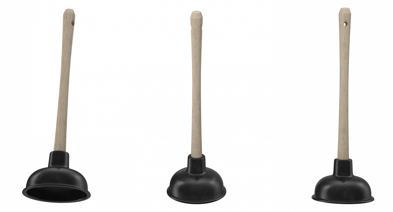 3D model Household Plunger with Wooden Stick