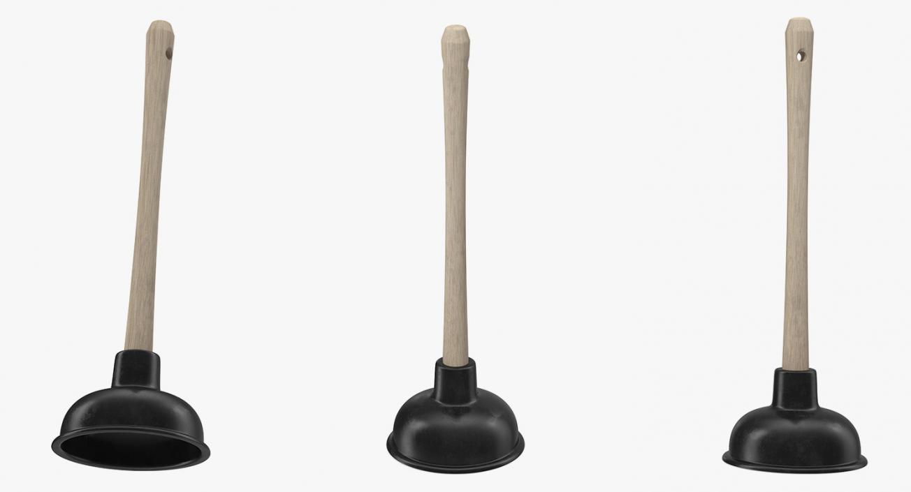 3D model Household Plunger with Wooden Stick