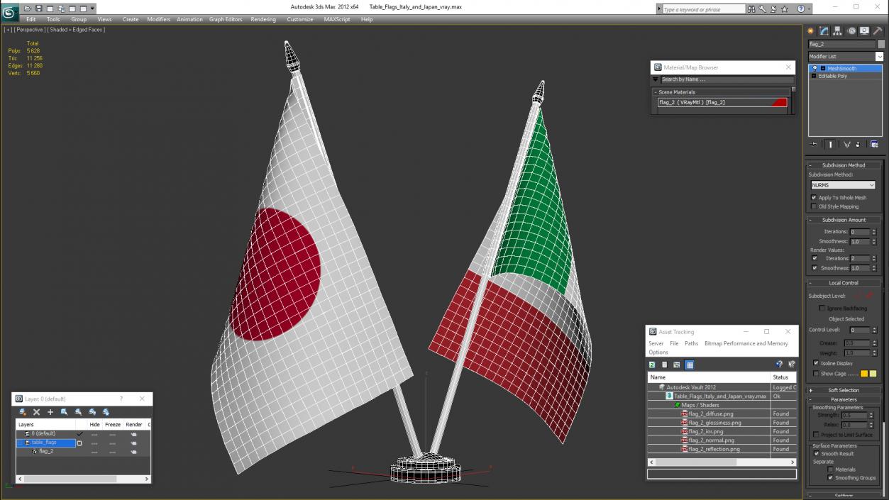 Table Flags Italy and Japan 3D