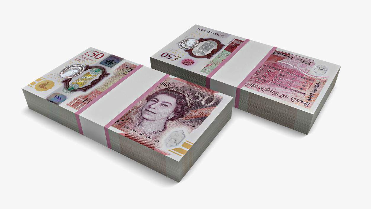 3D British Currency 50 Pounds Pack