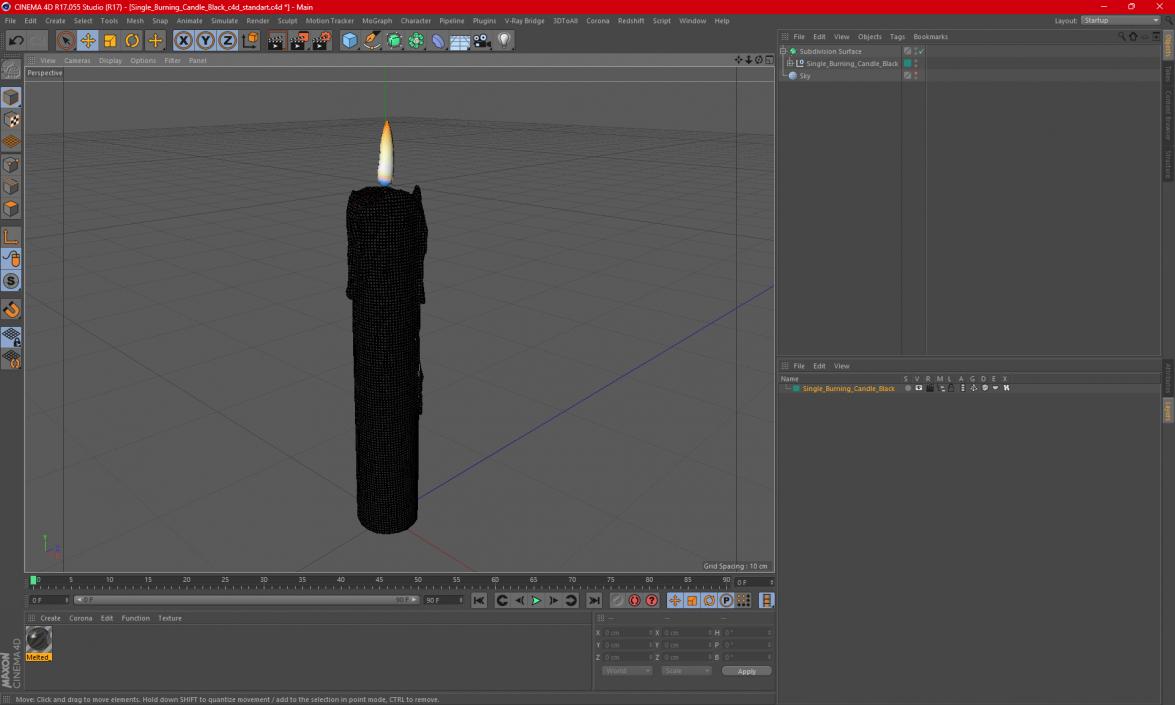 Single Burning Candle Black 3D