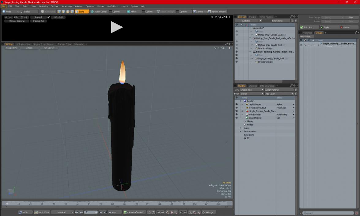 Single Burning Candle Black 3D