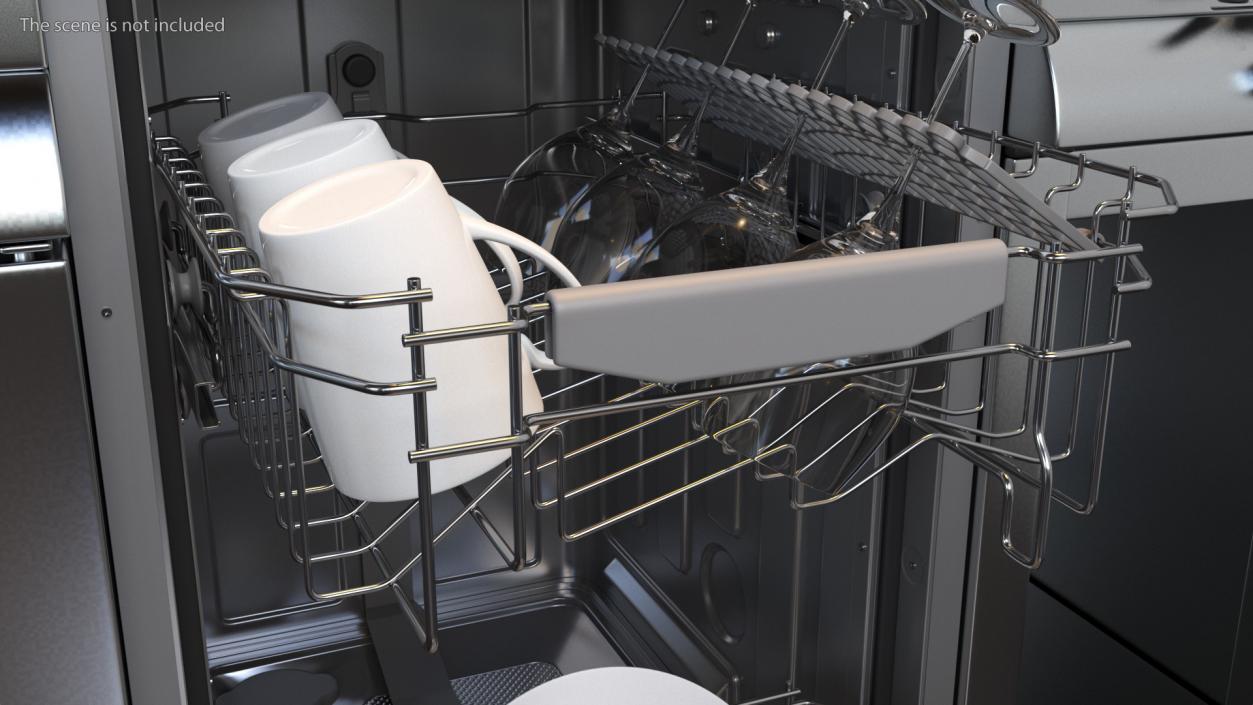 3D Open Dishwasher With Clean Dishes model