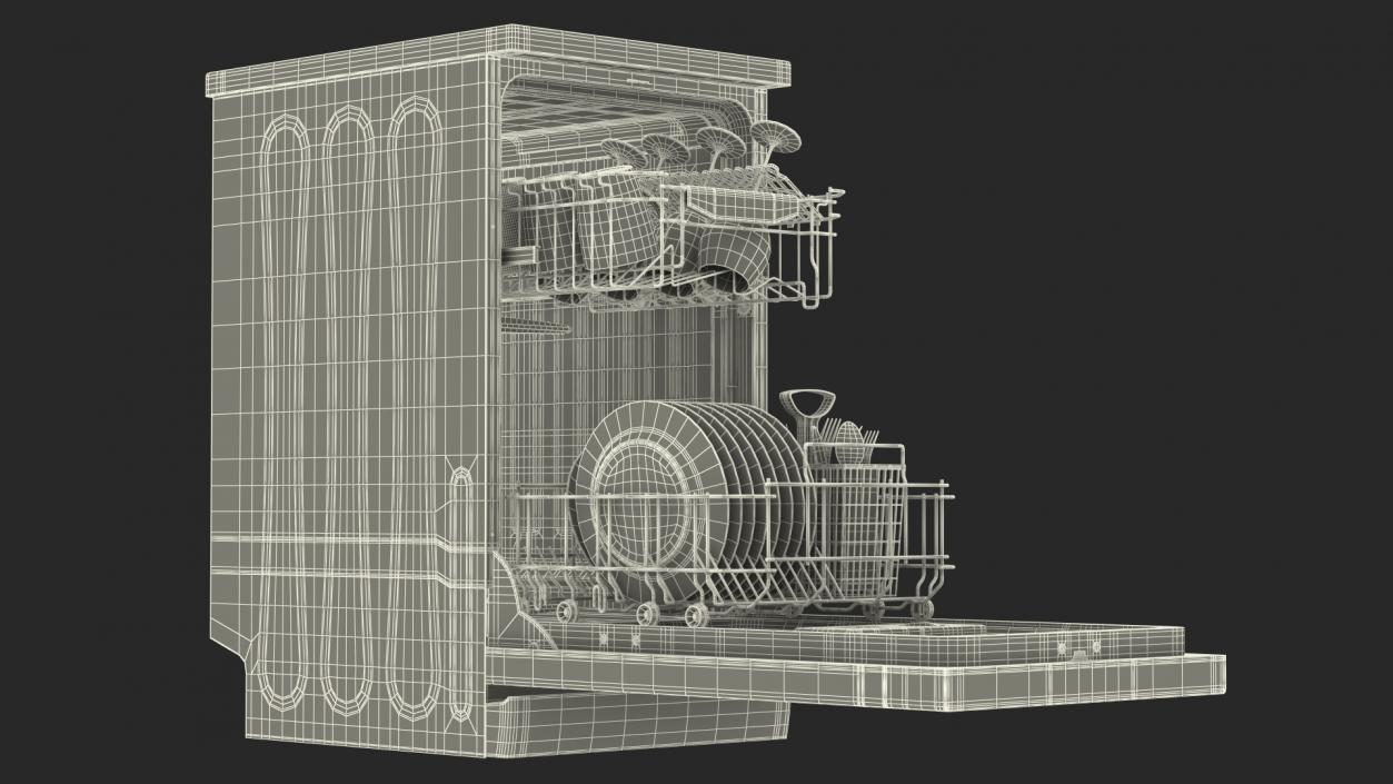 3D Open Dishwasher With Clean Dishes model