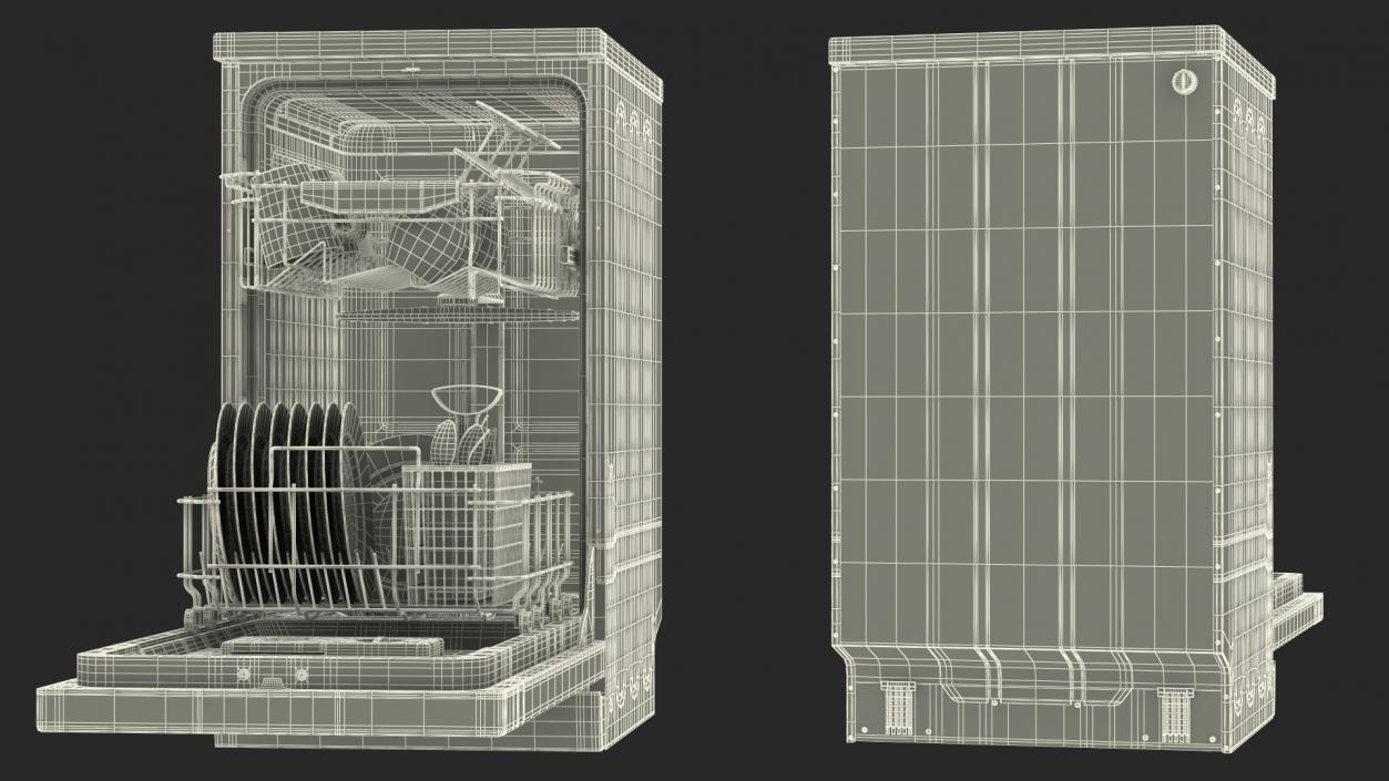 3D Open Dishwasher With Clean Dishes model