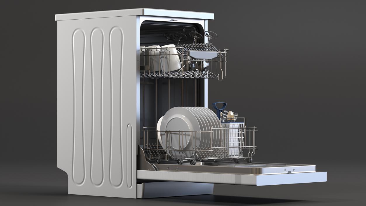 3D Open Dishwasher With Clean Dishes model