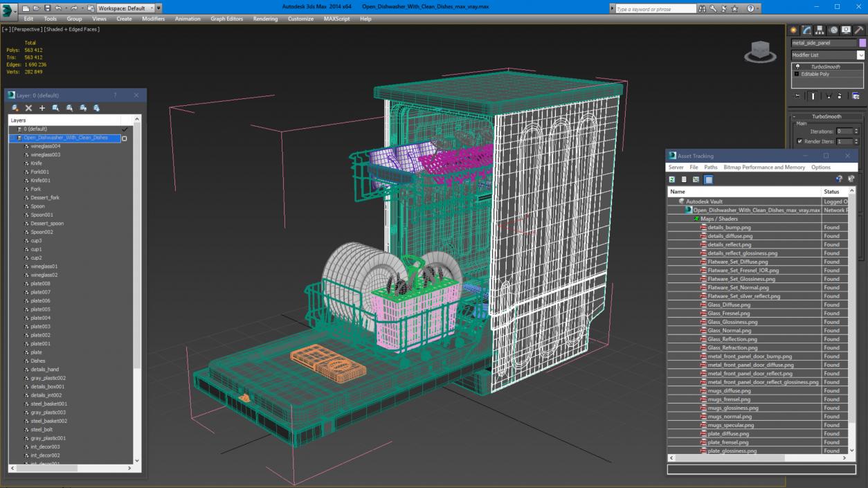 3D Open Dishwasher With Clean Dishes model