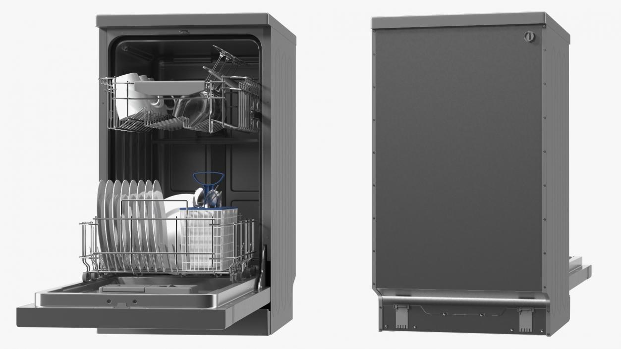 3D Open Dishwasher With Clean Dishes model