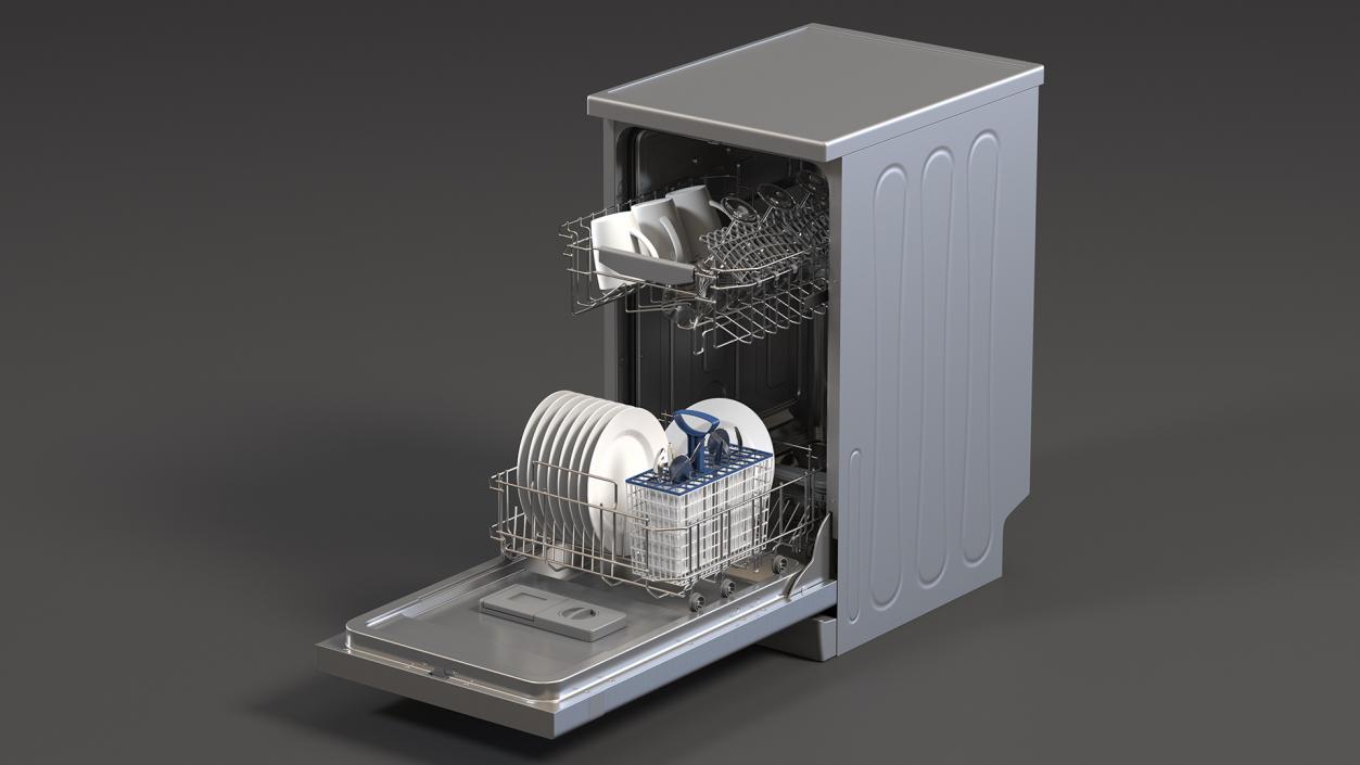 3D Open Dishwasher With Clean Dishes model