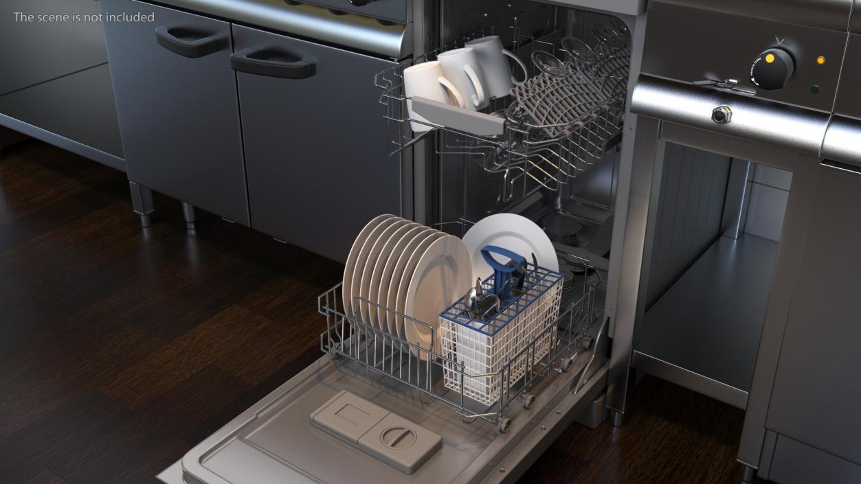 3D Open Dishwasher With Clean Dishes model