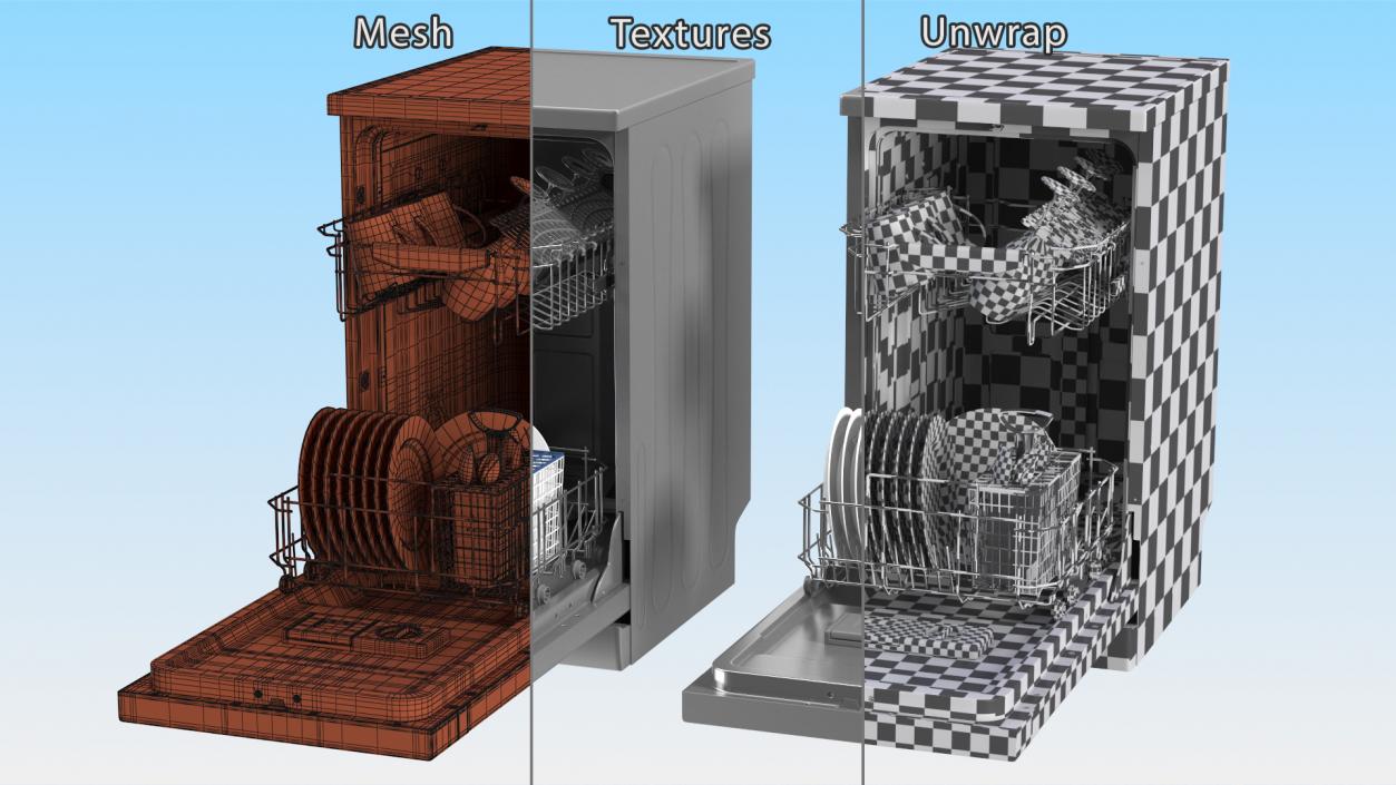 3D Open Dishwasher With Clean Dishes model