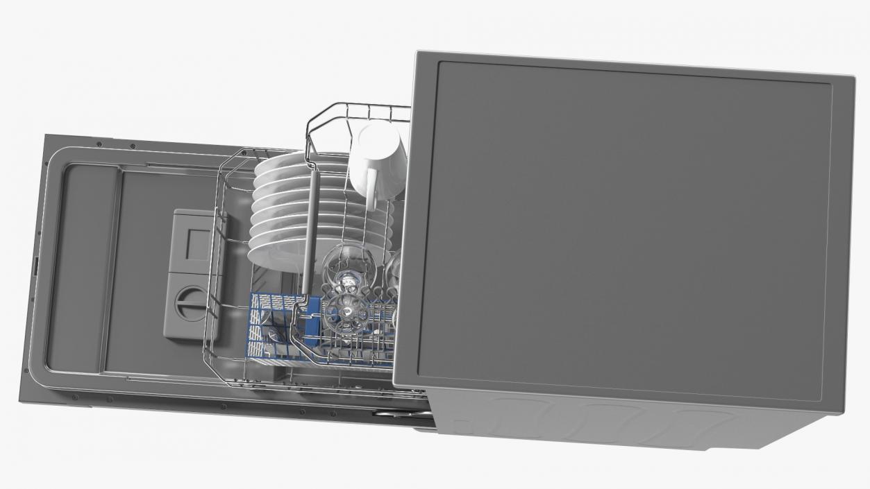 3D Open Dishwasher With Clean Dishes model