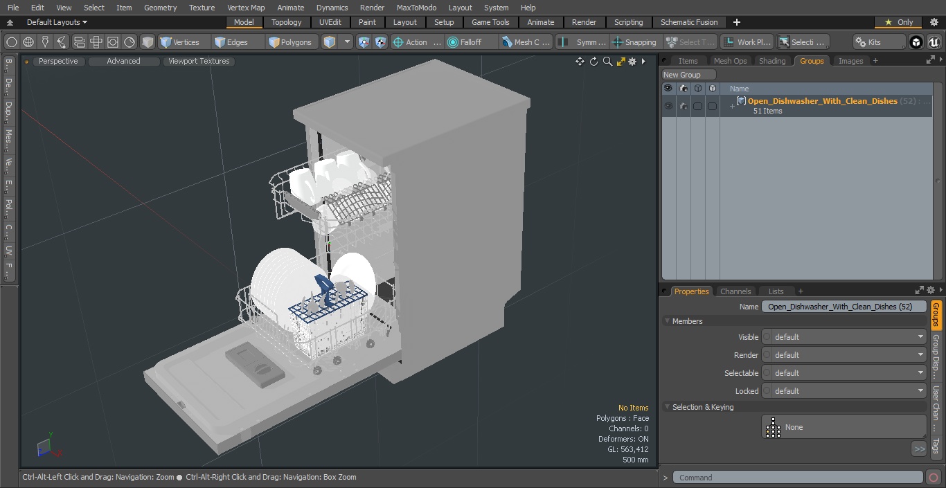 3D Open Dishwasher With Clean Dishes model