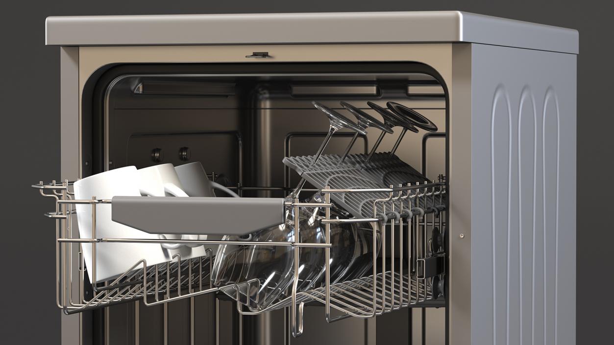 3D Open Dishwasher With Clean Dishes model