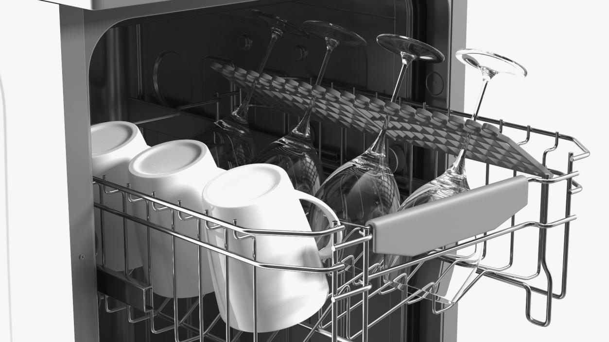 3D Open Dishwasher With Clean Dishes model