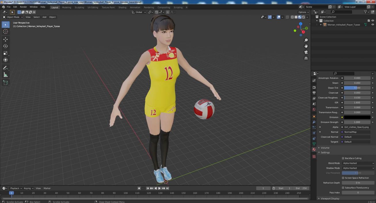 Young Chinese Woman Volleyball Player T-pose 3D model