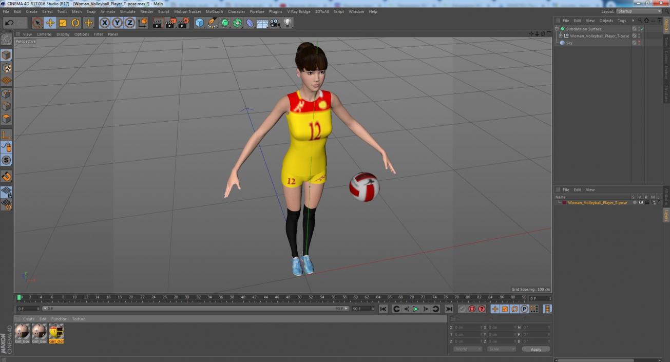 Young Chinese Woman Volleyball Player T-pose 3D model