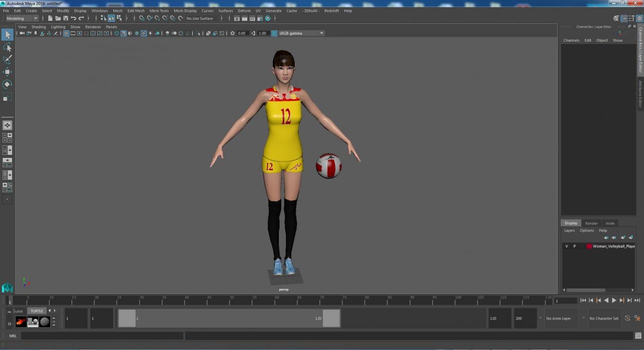 Young Chinese Woman Volleyball Player T-pose 3D model