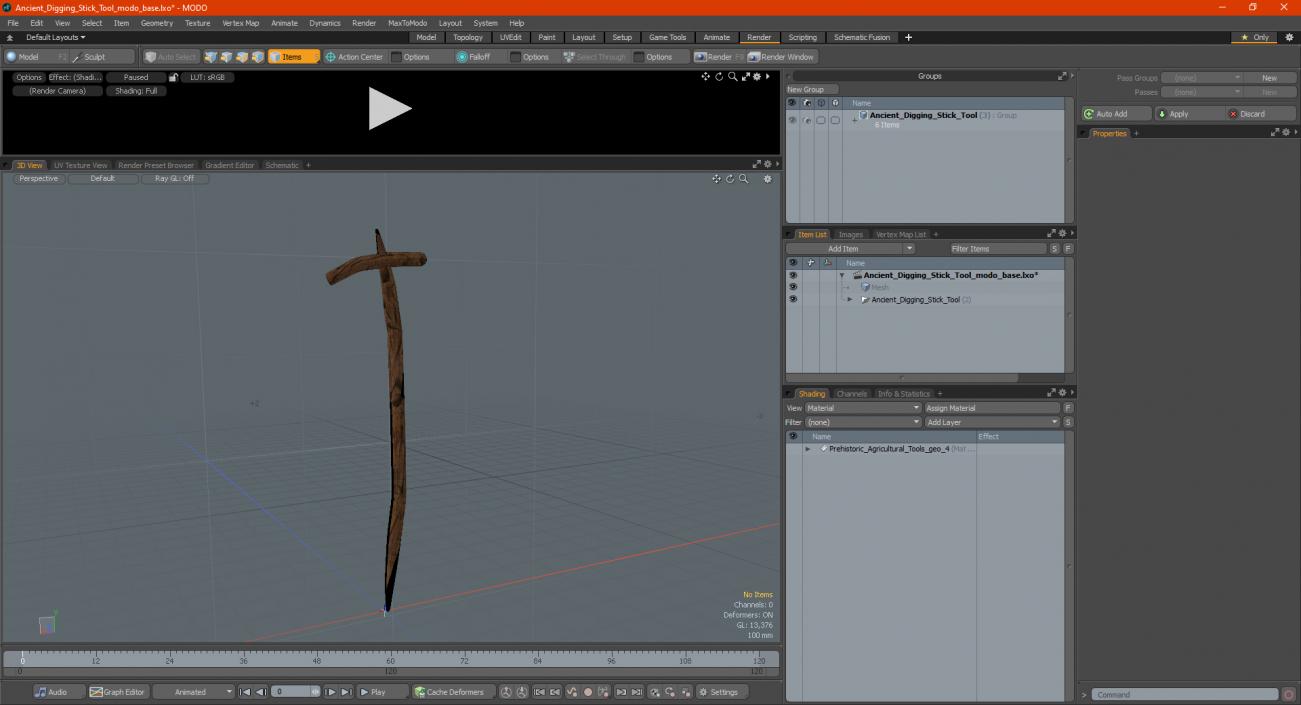 3D Ancient Digging Stick Tool