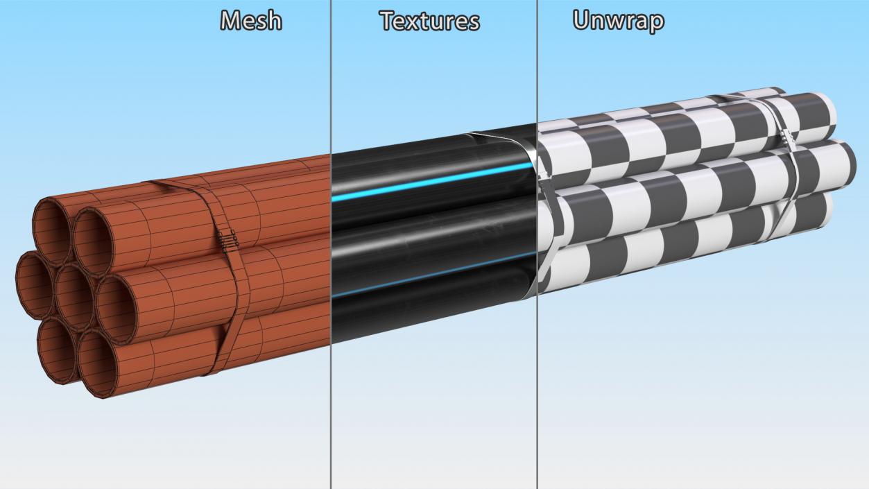 Thick Plastic Pipes Bundle 2 Meters 2 3D