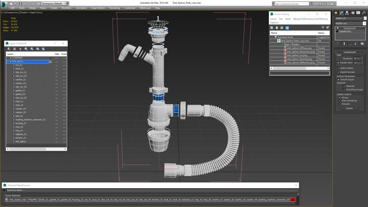 Sink Siphon Parts 3D