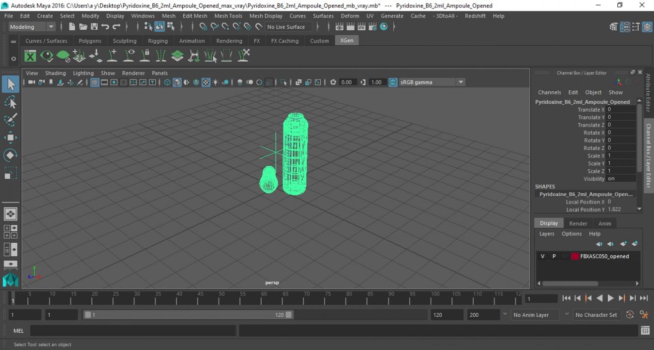 Pyridoxine B6 2ml Ampoule Opened 3D