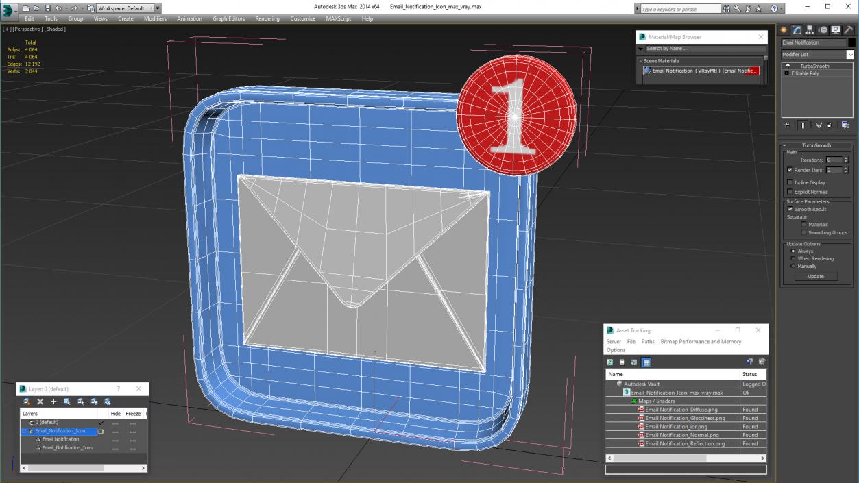 3D Email Notification Icon model