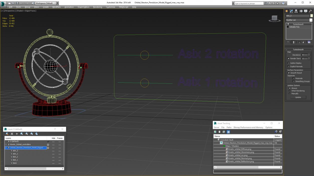 3D Orbital Newton Pendulum Model Rigged