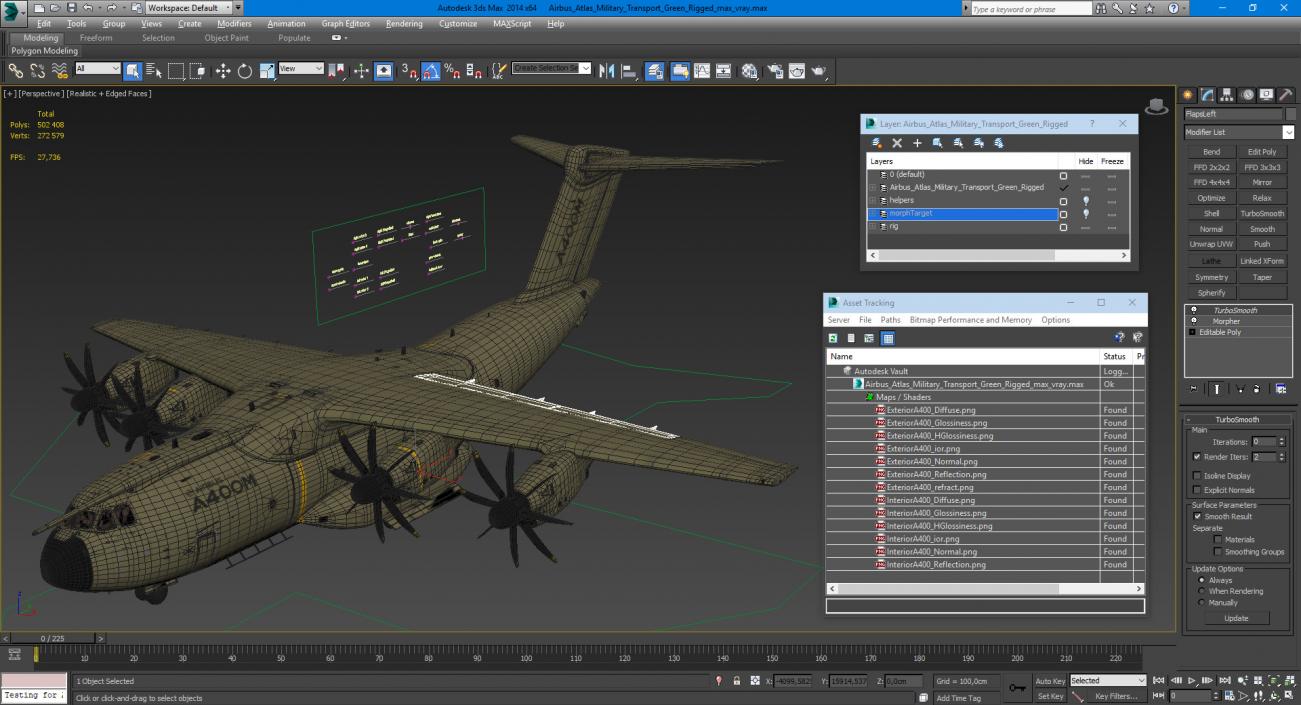 Airbus Atlas Military Transport Green Rigged 3D model