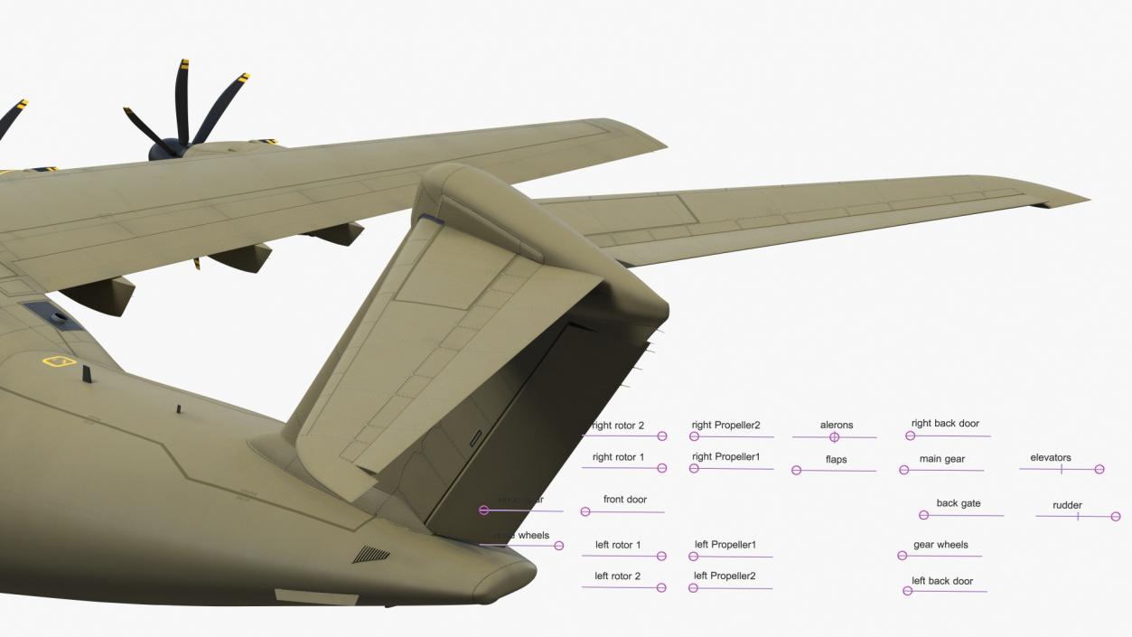 Airbus Atlas Military Transport Green Rigged 3D model