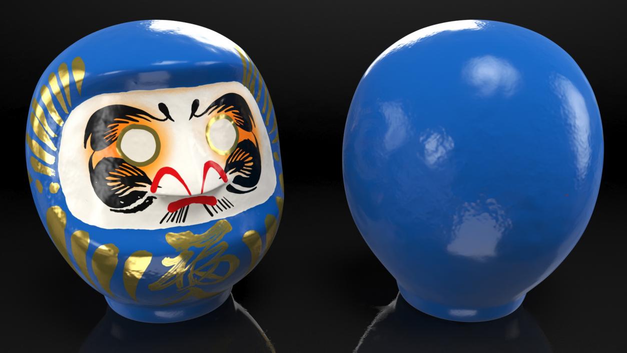 Traditional Japanese Daruma Doll Blue 3D