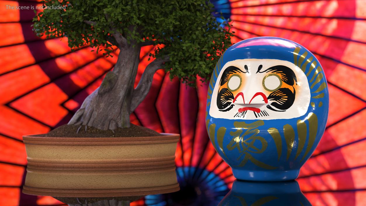 Traditional Japanese Daruma Doll Blue 3D