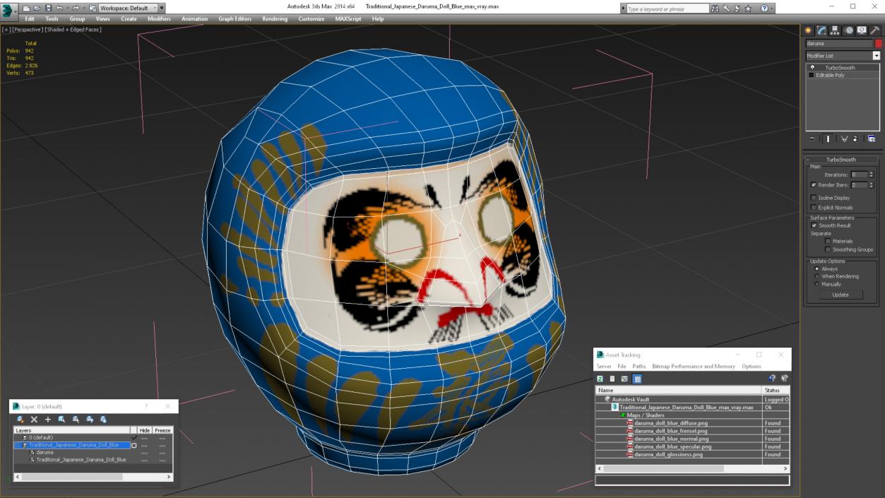 Traditional Japanese Daruma Doll Blue 3D