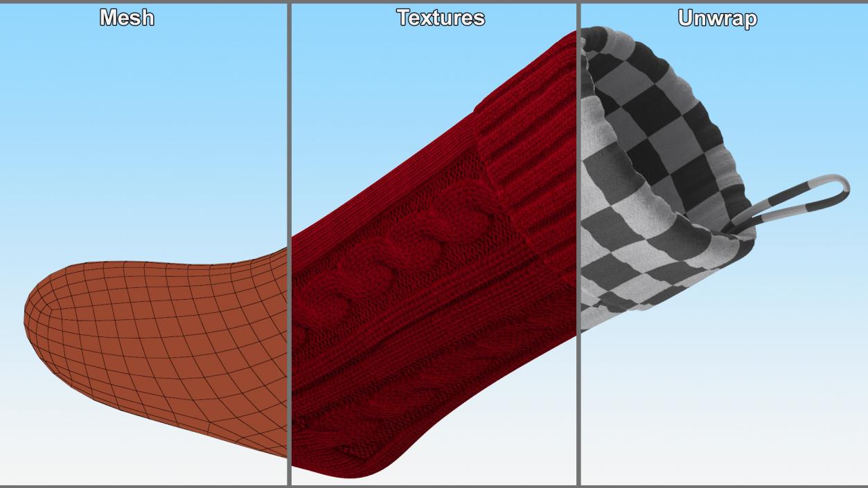 3D Knitted Christmas Stocking in Red model