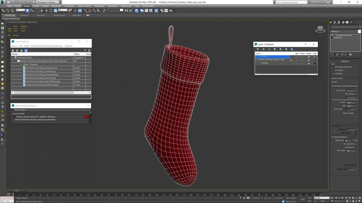 3D Knitted Christmas Stocking in Red model