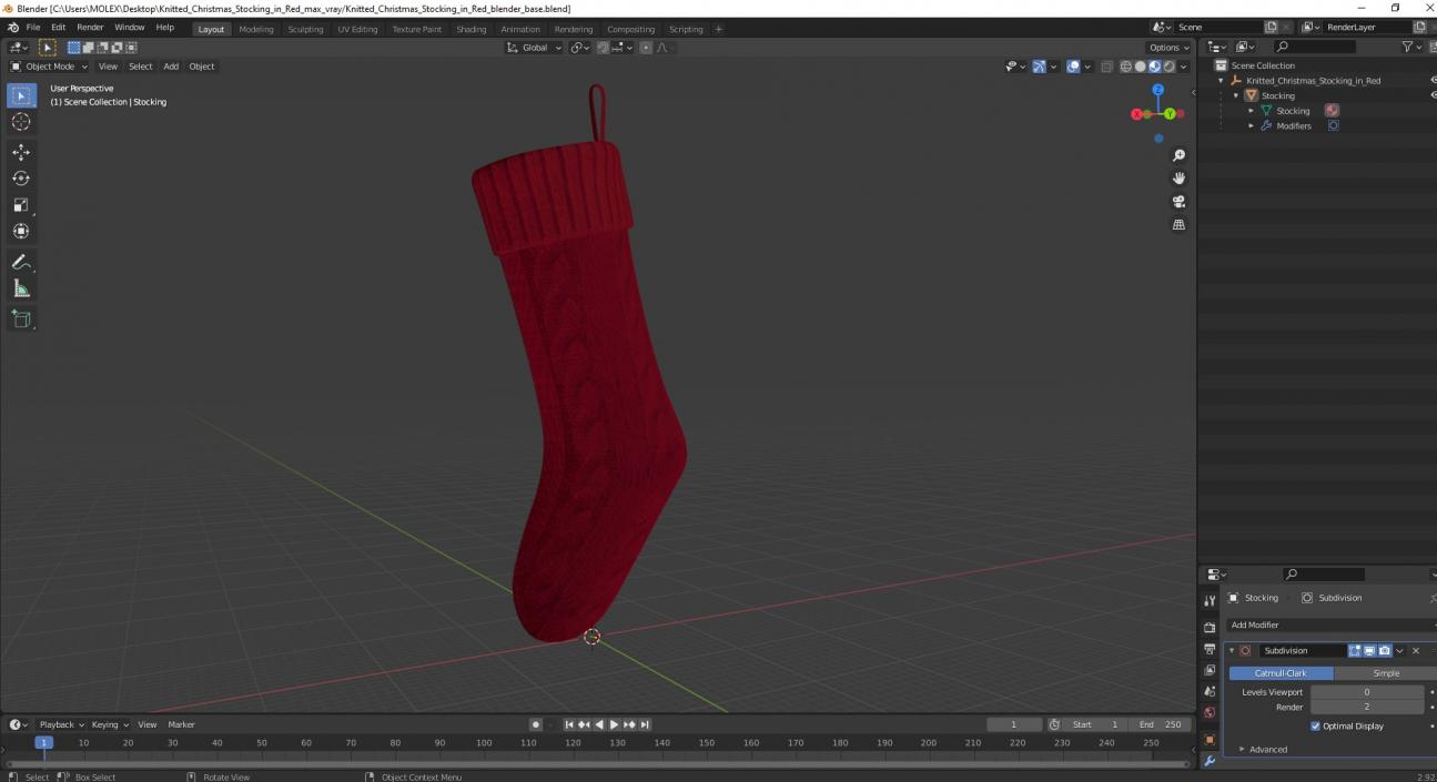 3D Knitted Christmas Stocking in Red model