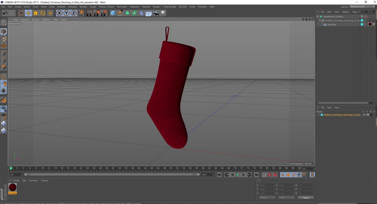 3D Knitted Christmas Stocking in Red model