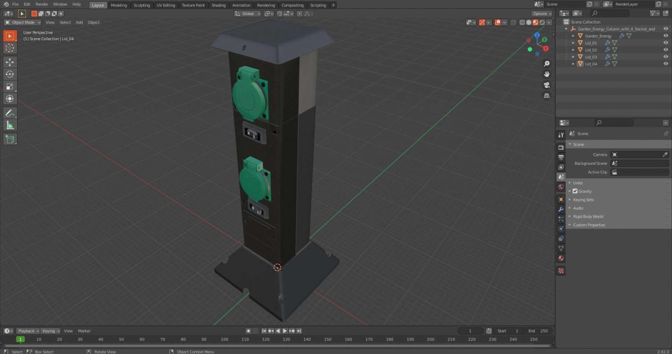 Garden Energy Column with 4 Socket 3D model