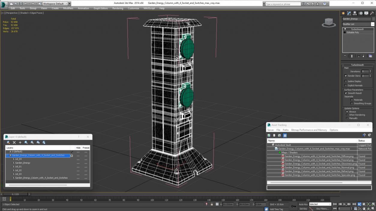 Garden Energy Column with 4 Socket 3D model