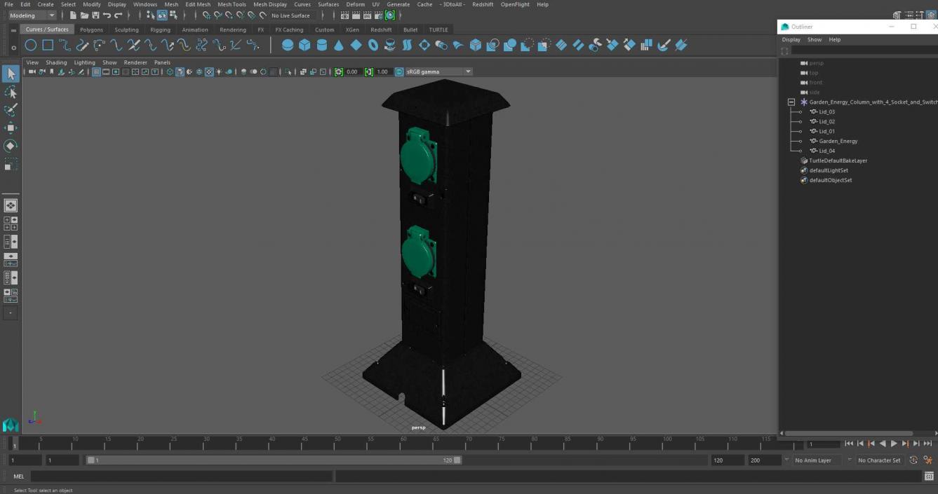 Garden Energy Column with 4 Socket 3D model