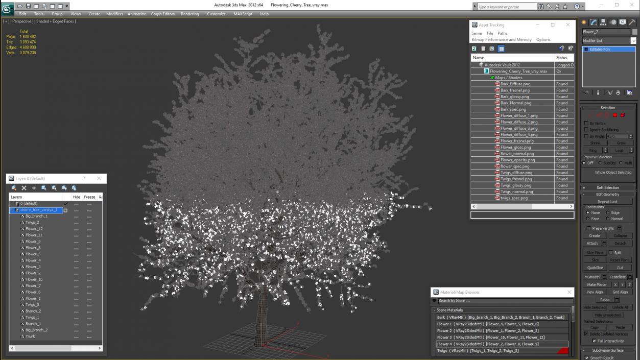 3D Flowering Cherry Tree