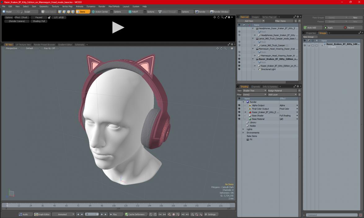 Razer Kraken BT Kitty Edition on Mannequin Head 3D