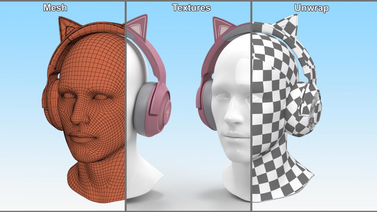 Razer Kraken BT Kitty Edition on Mannequin Head 3D