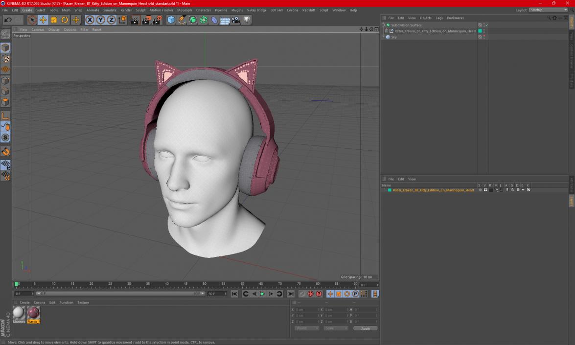 Razer Kraken BT Kitty Edition on Mannequin Head 3D