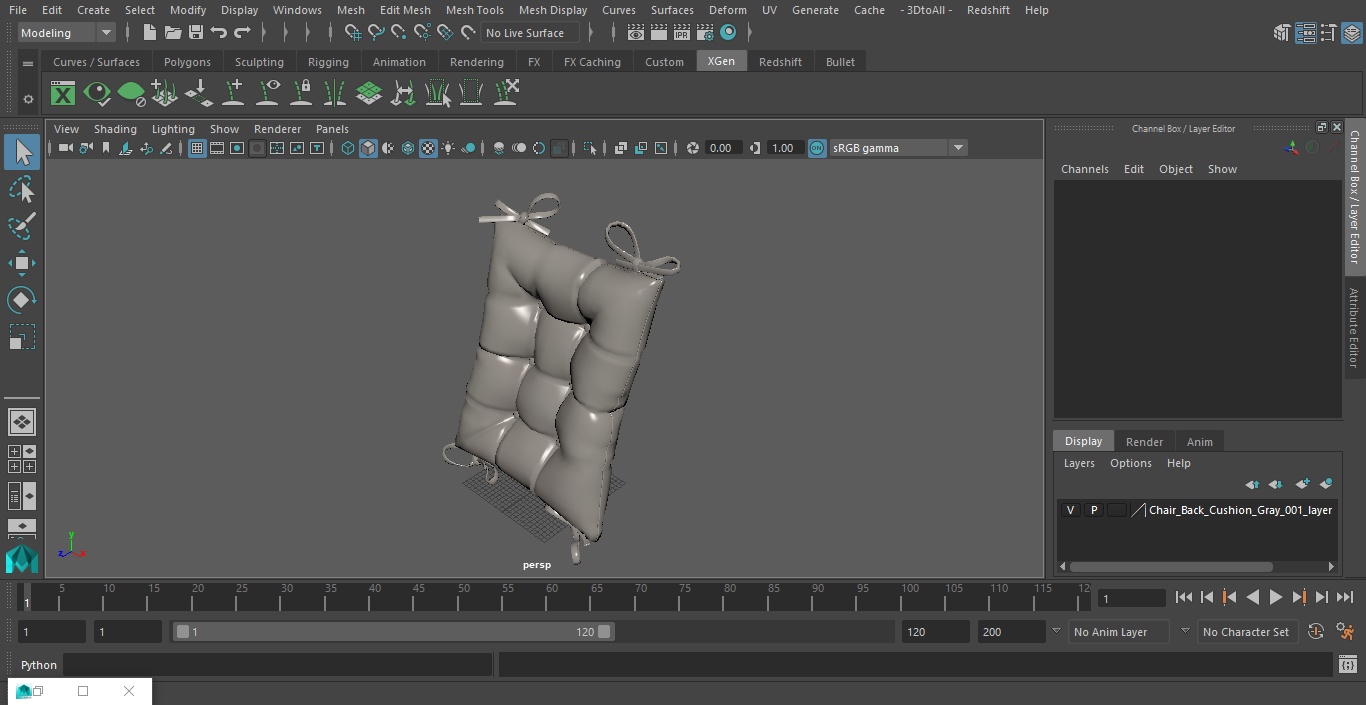 3D Chair Back Cushion Gray model