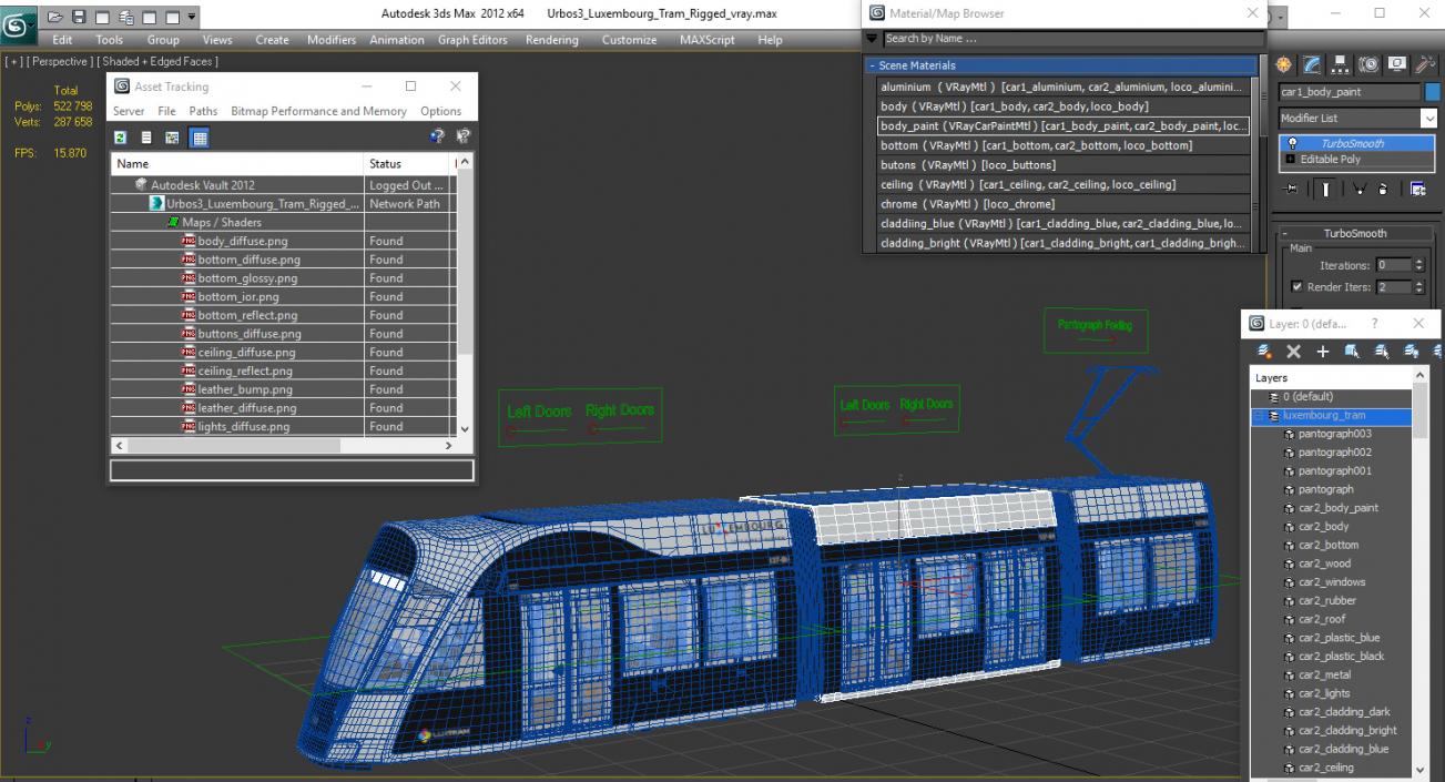 Urbos3 Luxembourg Tram Rigged 3D model