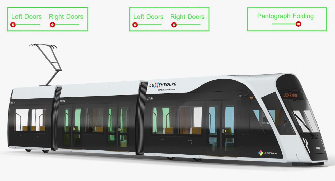 Urbos3 Luxembourg Tram Rigged 3D model