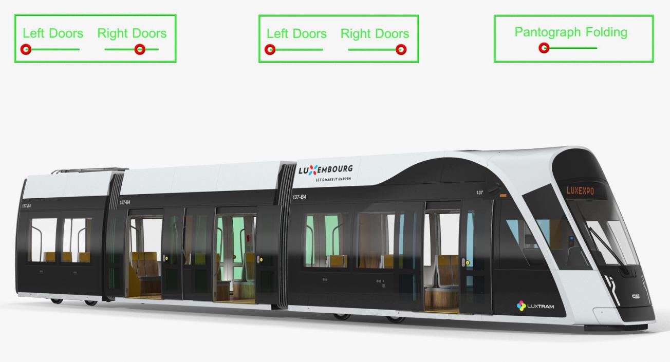 Urbos3 Luxembourg Tram Rigged 3D model